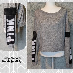 NEW ORDER PINK Victoria's Secret ☆ Women's S Gray & Black Mesh Long Sleeve S…